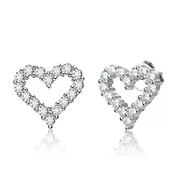 Sterling Silver Whote Gold Plated with 1ctw Lab Created Moissanite French Pave Heart Halo Stud Earrings