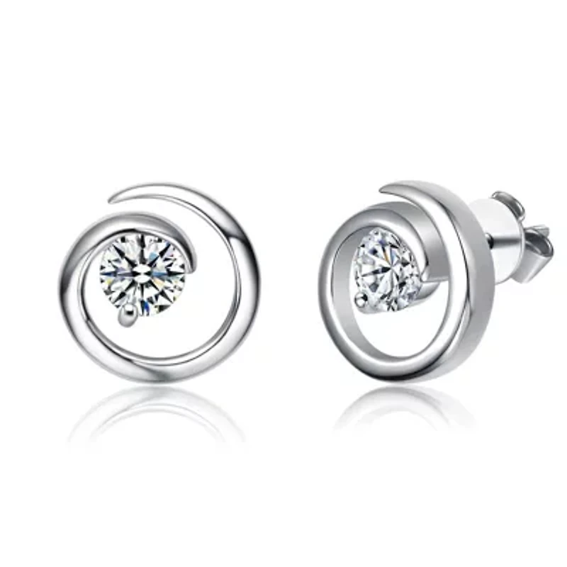 Sterling Silver White Gold Plated with 1ct Lab Created Moissanite Open Eternity Circle Swirl Stud Earrings