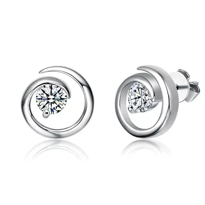 Sterling Silver White Gold Plated with 1ct Lab Created Moissanite Open Eternity Circle Swirl Stud Earrings