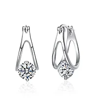 Sterling Silver White Gold Plated with 1.50ctw Lab Created Moissanite Solitaire Double Hoop Earrings