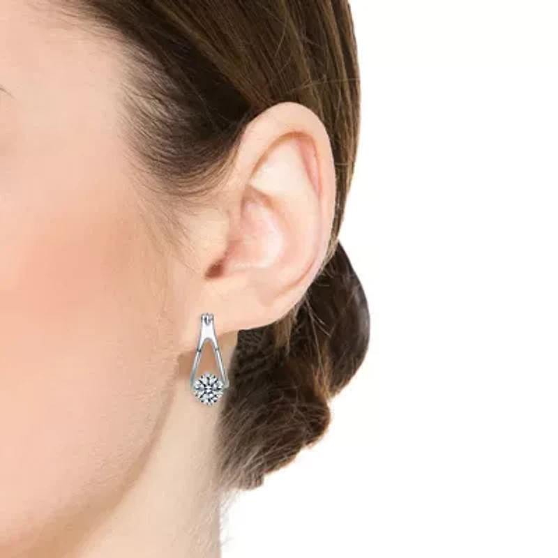 Sterling Silver White Gold Plated with 1.50ctw Lab Created Moissanite Solitaire Double Hoop Earrings