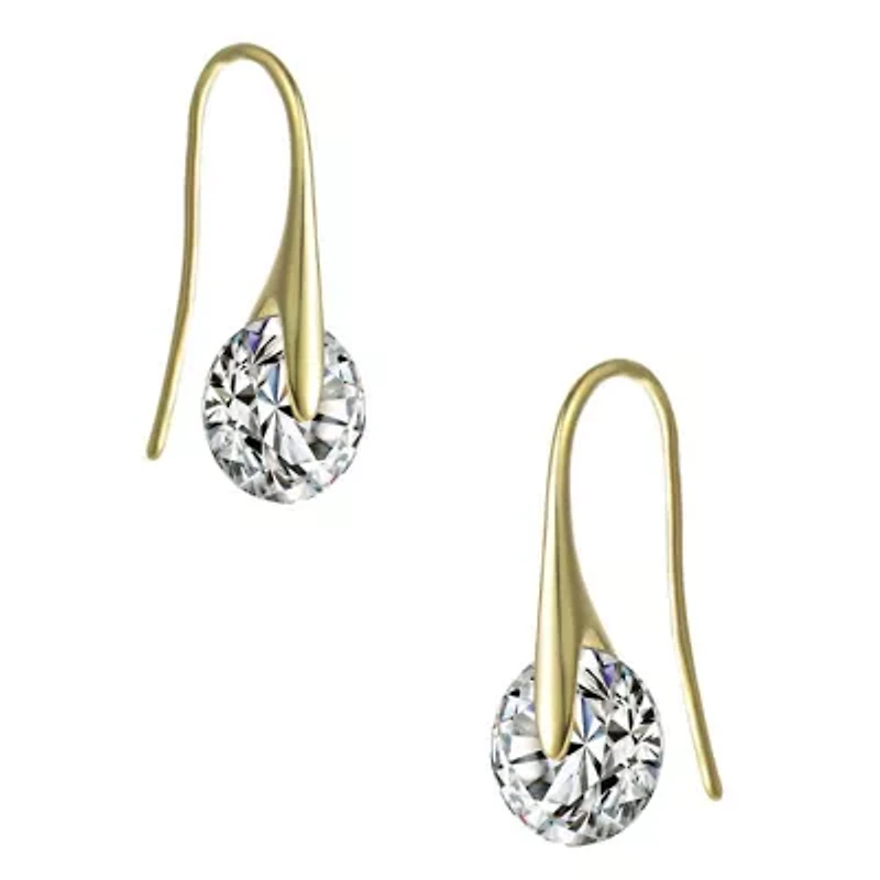Sterling Silver 14K Gold Plated with 8ctw Round Lab Created Moissanite Solitaire Modern Artistic Wire Drop Earrings