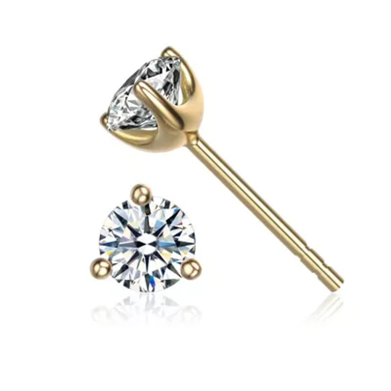 Lab Created Sterling Silver 14K Gold Plated with 2.40ctw Lab-Created Moissanite 3-Prong Martini Solitaire Stud Earrings