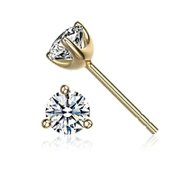 Lab Created Sterling Silver 14K Gold Plated with 2.40ctw Lab-Created Moissanite 3-Prong Martini Solitaire Stud Earrings
