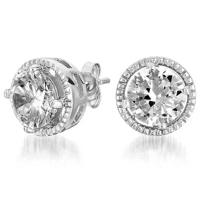 Sterling Silver White Gold Plated with 2.40ctw Lab Created Moissanite Round Solitaire Cluster Halo Stud Earrings