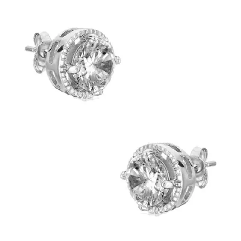 Sterling Silver White Gold Plated with 2.40ctw Lab Created Moissanite Round Solitaire Cluster Halo Stud Earrings
