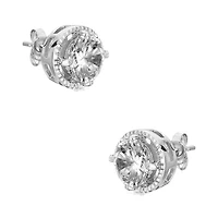 Sterling Silver White Gold Plated with 2.40ctw Lab Created Moissanite Round Solitaire Cluster Halo Stud Earrings