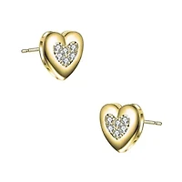 Sterling Silver 14K Gold Plated with 0.18ctw Lab Created Moissanite Pave Heart Stud Earrings