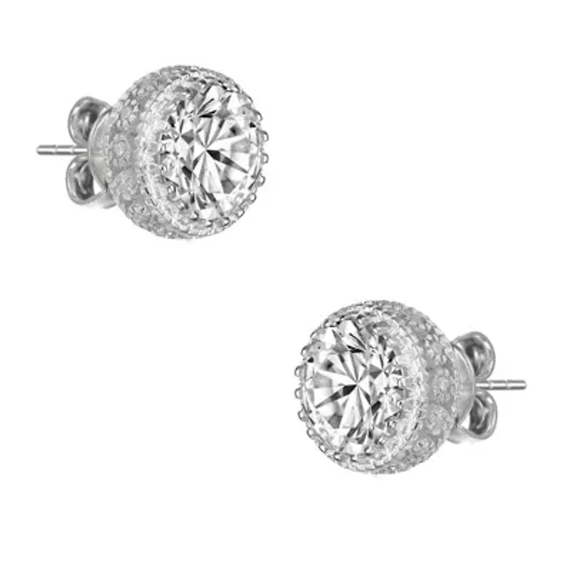 Sterling Silver White Gold Plated with 4ctw Lab Created Moissanite Solitaire Crown Pave Stud Earrings