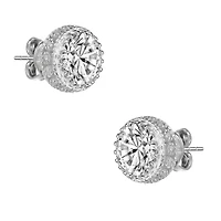 Sterling Silver White Gold Plated with 4ctw Lab Created Moissanite Solitaire Crown Pave Stud Earrings