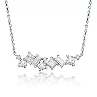Sterling Silver White Gold Plated with Lab Created Moissanite Cluster Cascade Necklace