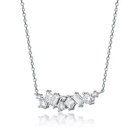 Sterling Silver White Gold Plated with Lab Created Moissanite Cluster Cascade Necklace