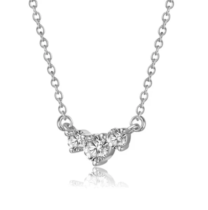 Sterling Silver White Gold Plated with Lab Created Moissanite Three-Stone Chevron Necklace
