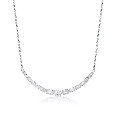 Sterling Silver White Gold Plated with 1.96ct Lab Created Moissanite Curved Bar Necklace