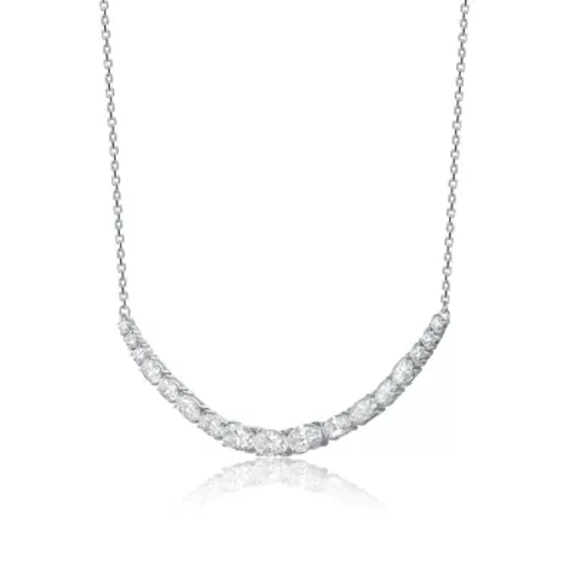 Sterling Silver White Gold Plated with 1.96ct Lab Created Moissanite Curved Bar Necklace