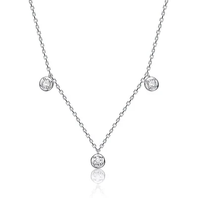 Sterling Silver White Gold Plated with 0.17ct Lab Created Moissanite Raindrop Station Necklace