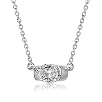 Sterling Silver White Gold Plated with Lab Created Moissanite East-West Oval Solitaire Necklace