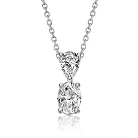 Sterling Silver White Gold Plated with Lab Created Moissanite Two-Stone Drop Pendant Necklace