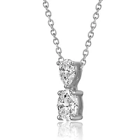 Sterling Silver White Gold Plated with Lab Created Moissanite Two-Stone Drop Pendant Necklace