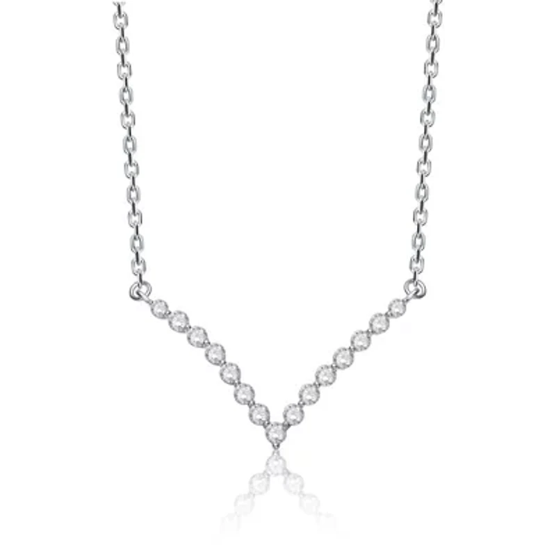 Sterling Silver White Gold Plated with 2.15ct Lab Created Moissanite V-Shaped Chevron Necklace
