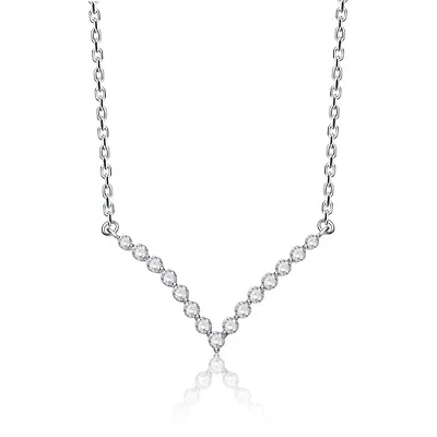 Sterling Silver White Gold Plated with 2.15ct Lab Created Moissanite V-Shaped Chevron Necklace