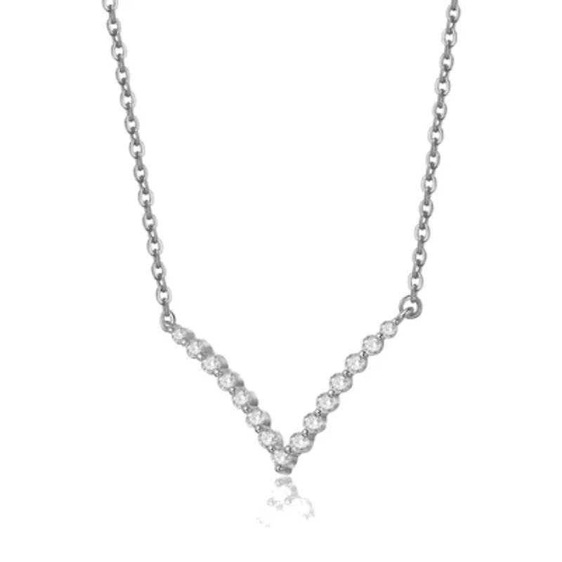 Sterling Silver White Gold Plated with 2.15ct Lab Created Moissanite V-Shaped Chevron Necklace