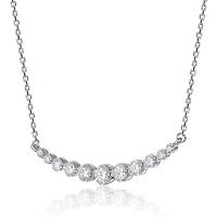 Sterling Silver White Gold Plated with 0.09ct Lab Created Moissanite Curved Bar Pendant Necklace