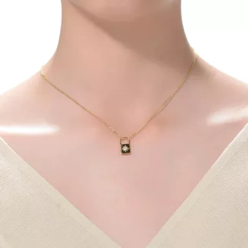 Sterling Silver 14K Gold Plated with 0.60ctw Lab Created Moissanite Padlock Pendant Necklace