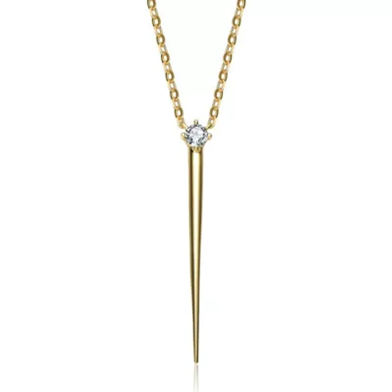 Sterling Silver 14K Gold Plated with 0.10ct Lab Created Moissanite Gothic Spike Pendant Layering Necklace