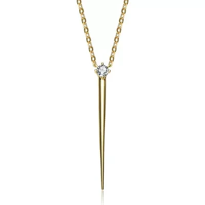 Sterling Silver 14K Gold Plated with 0.10ct Lab Created Moissanite Gothic Spike Pendant Layering Necklace