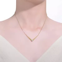 Lab Created Sterling Silver 14K Gold Plated with Clear Moissanite Solitaire Chevron Necklace