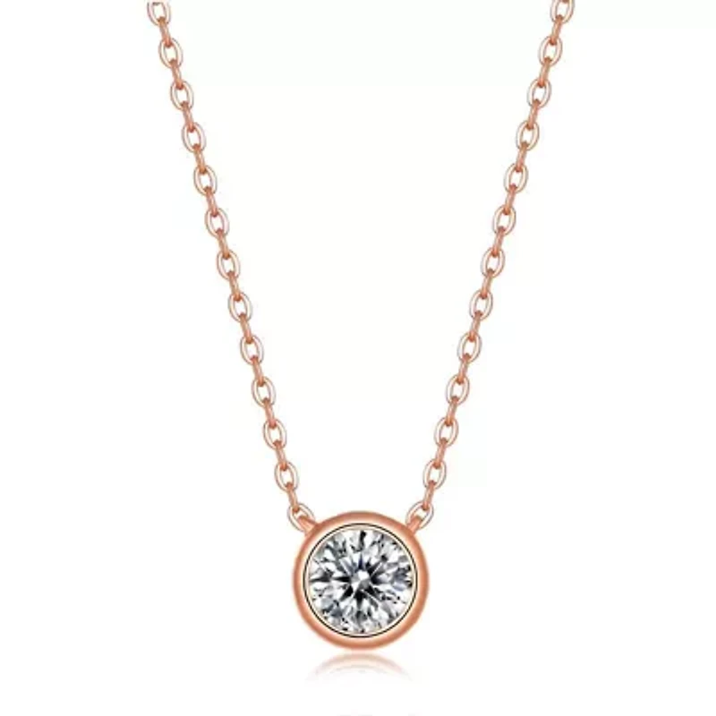 Sterling Silver 18K Rose Gold Plated with 1ct Lab Created Moissanite Round Solitaire Necklace
