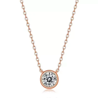 Sterling Silver 18K Rose Gold Plated with 1ct Lab Created Moissanite Round Solitaire Necklace