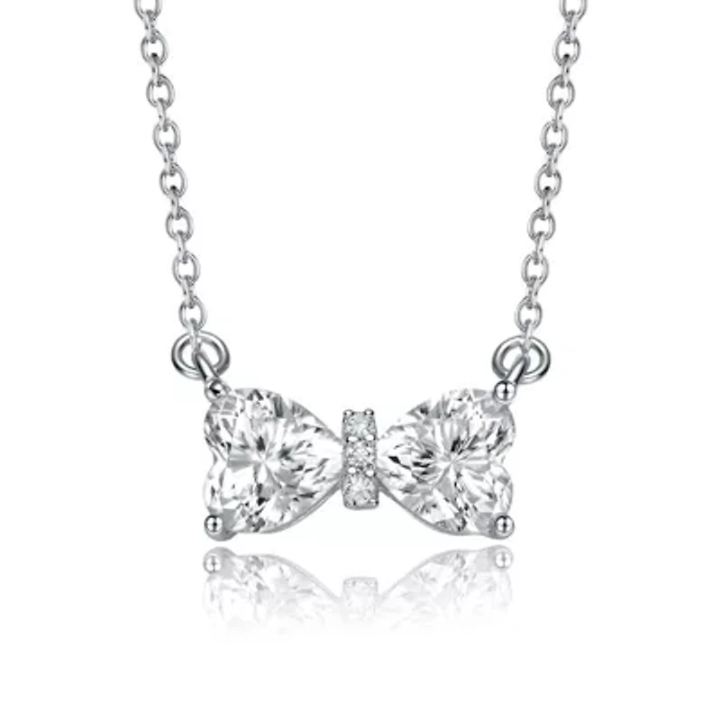 Sterling Silver White Gold Plated with 1.50ctw Lab Created Moissanite Bow-Tie Pendant Necklace