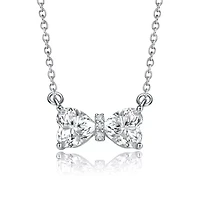 Sterling Silver White Gold Plated with 1.50ctw Lab Created Moissanite Bow-Tie Pendant Necklace