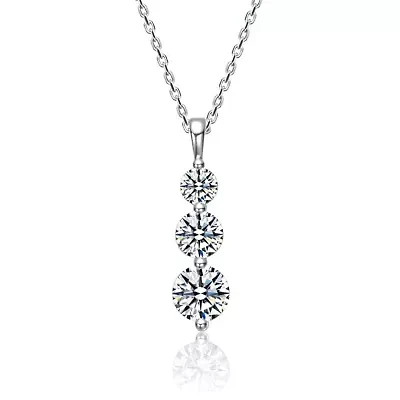 Sterling Silver White Gold Plated with 1.50ct Lab Created Moissanite Three-Stone Necklace