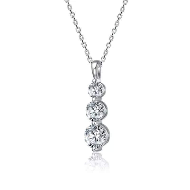 Sterling Silver White Gold Plated with 1.50ct Lab Created Moissanite Three-Stone Necklace