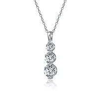 Sterling Silver White Gold Plated with 1.50ct Lab Created Moissanite Three-Stone Necklace