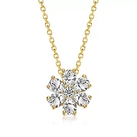 Lab Created Sterling Silver 14K Gold Plated with Lab-Created Moissanite Daisy Cluster Pendant Necklace