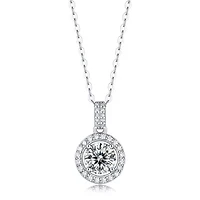 Sterling Silver White Gold Plated with 2ctw Lab Created Moissanite Round Halo Pendant Necklace