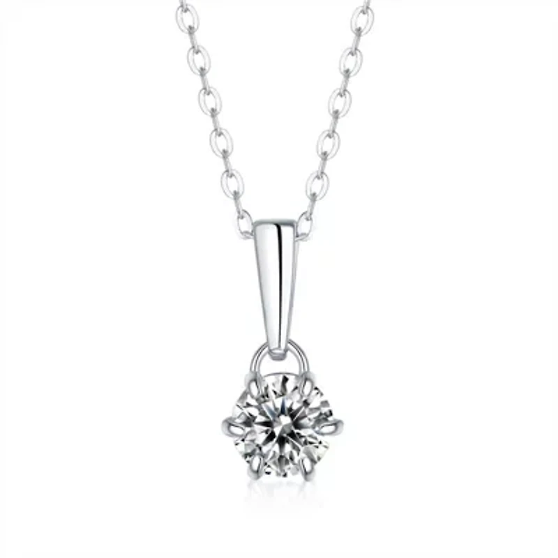 Sterling Silver White Gold Plated with 1ct Round Lab Created Moissanite Drop Solitaire Pendant Necklace