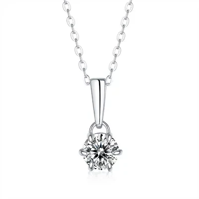 Sterling Silver White Gold Plated with 1ct Round Lab Created Moissanite Drop Solitaire Pendant Necklace