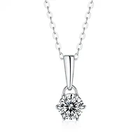 Sterling Silver White Gold Plated with 1ct Round Lab Created Moissanite Drop Solitaire Pendant Necklace