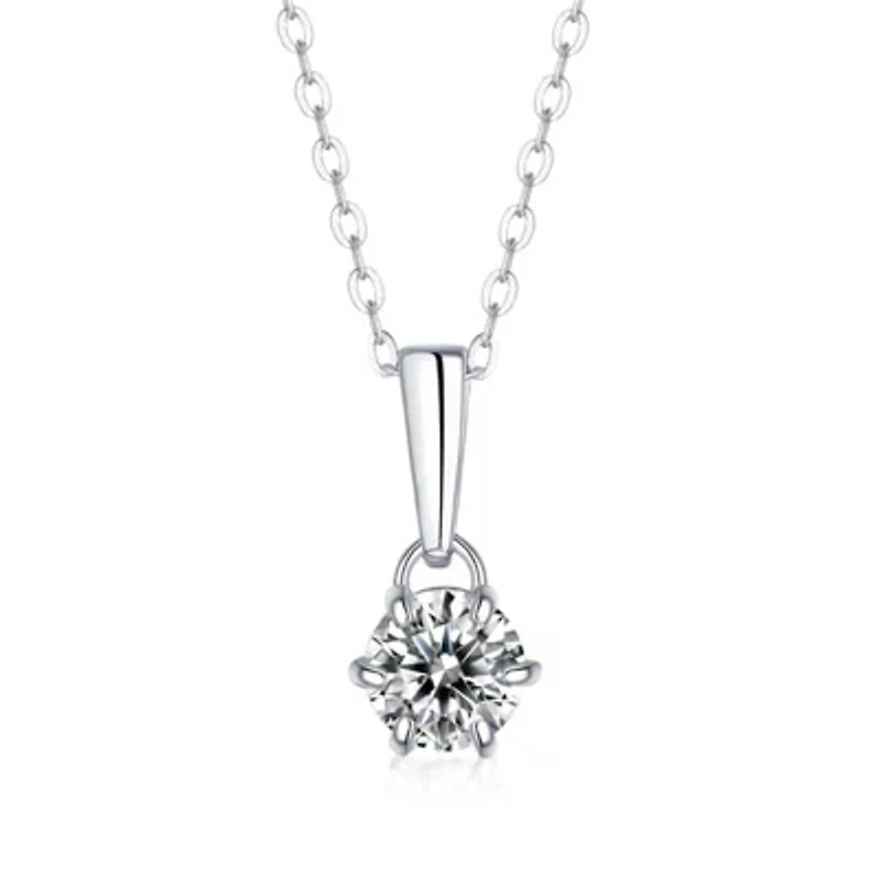 Sterling Silver White Gold Plated with 2ct Lab Created Moissanite Round Solitaire Classic Drop Pendant Necklace