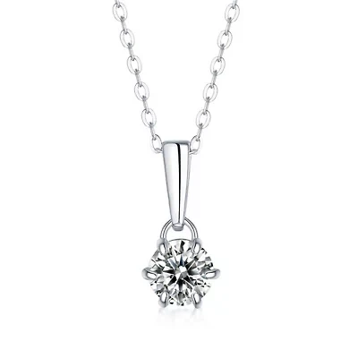 Sterling Silver White Gold Plated with 2ct Lab Created Moissanite Round Solitaire Classic Drop Pendant Necklace