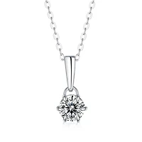 Sterling Silver White Gold Plated with 2ct Lab Created Moissanite Round Solitaire Classic Drop Pendant Necklace