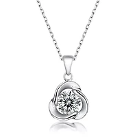 Lab Created Sterling Silver White Gold Plated with 1ct Round Moissanite Solitaire Flower Swirl Pendant Necklace