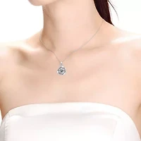Lab Created Sterling Silver White Gold Plated with 1ct Round Moissanite Solitaire Flower Swirl Pendant Necklace