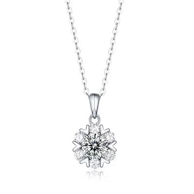 Lab Created Sterling Silver White Gold Plated with 1ct Round Brilliant Lab-Grown Moissanite Solitaire Drop Pendant Necklace