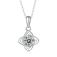 Sterling Silver White Gold Plated with 2ct Round Lab Created Moissanite Solitaire 4-Pointed Orbital Star Pendant Necklace